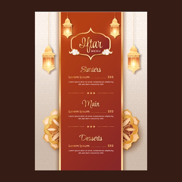 Free vector gradient iftar menu template