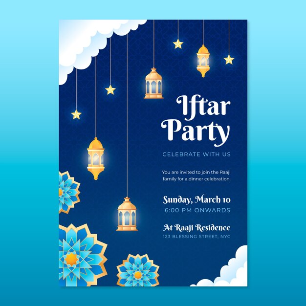 Gradient iftar party invitation template for islamic ramadan celebration