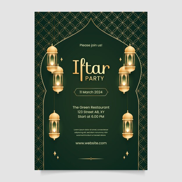 Gradient iftar party invitation template for islamic ramadan celebration