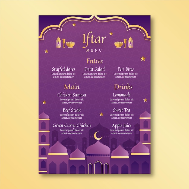 Free vector gradient iftar vertical menu template