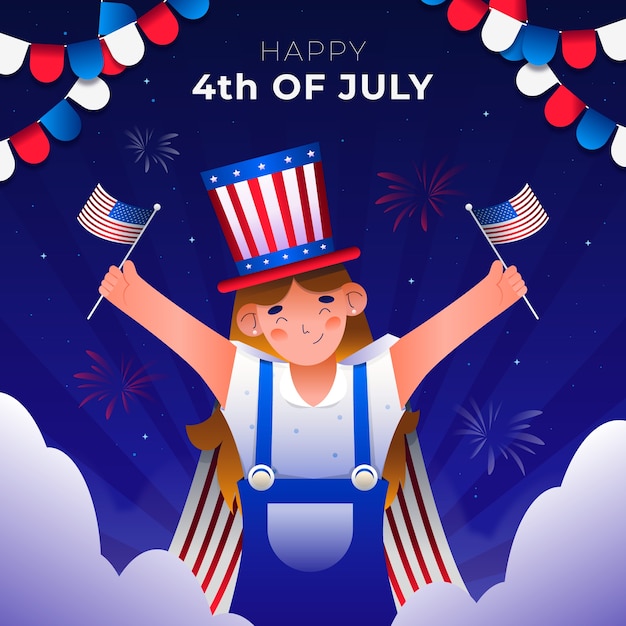 Градиентная иллюстрация к празднованию 4 июля в Америке