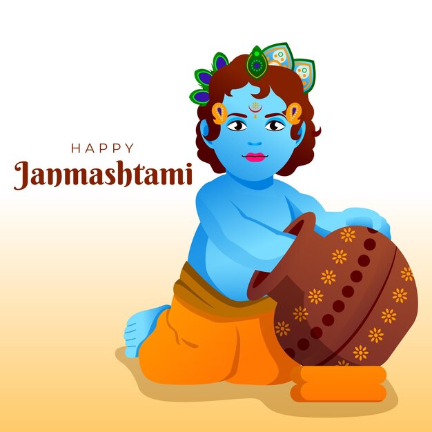 Gradient illustration of baby krishna eating butter