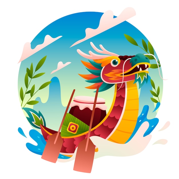 Free vector gradient illustration for chinese dragon boat festival celebration