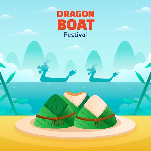 Free vector gradient illustration for chinese dragon boat festival celebration