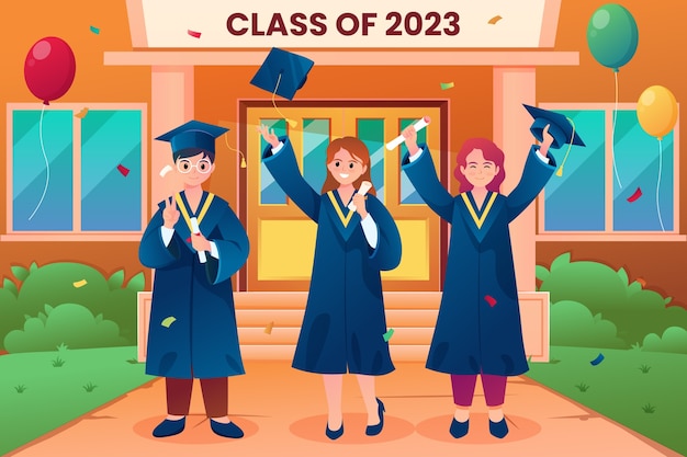 Vettore gratuito illustrazione del gradiente per la celebrazione della classe del 2023