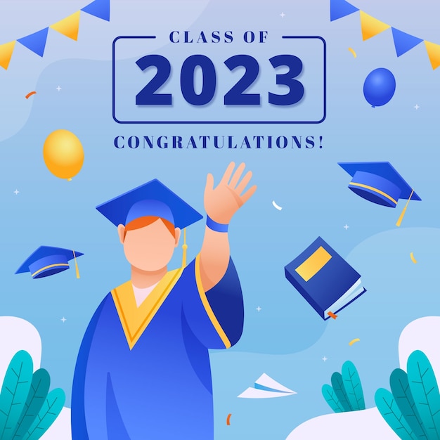 Vettore gratuito illustrazione del gradiente per la celebrazione della classe del 2023