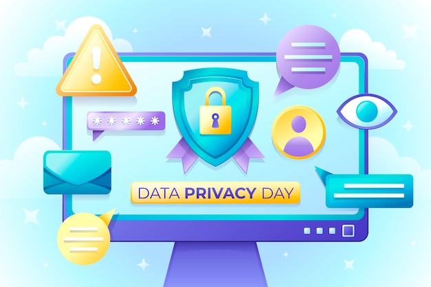 Vettore gratuito illustrazione in gradiente per il giorno della privacy dei dati