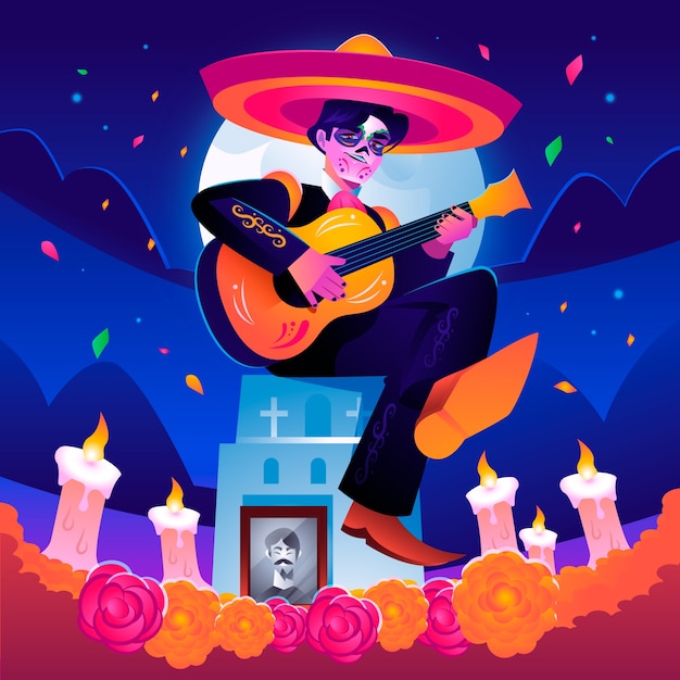 Vettore gratuito illustrazione sfumata per la celebrazione del dia de muertos