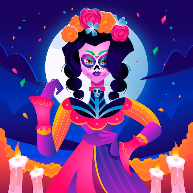 Free vector gradient illustration for dia de muertos celebration