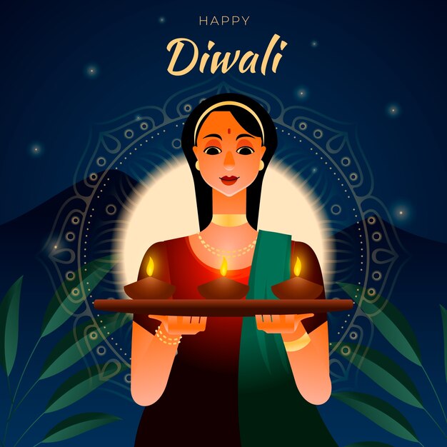 ヒンドゥー教のディワリ祭のお祝いのグラデーションイラスト