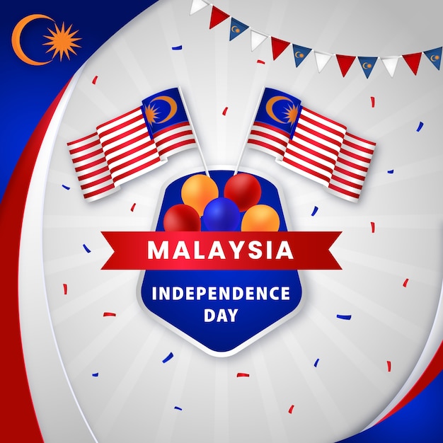 無料ベクター マレーシア独立記念日のお祝いのグラデーションイラスト