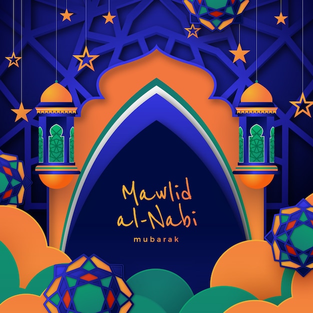 무료 벡터 mawlid al-nabi 휴가를 위한 그라데이션 그림