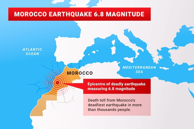 無料ベクター 国と場所の地図を含むモロッコ地震のグラデーションイラスト