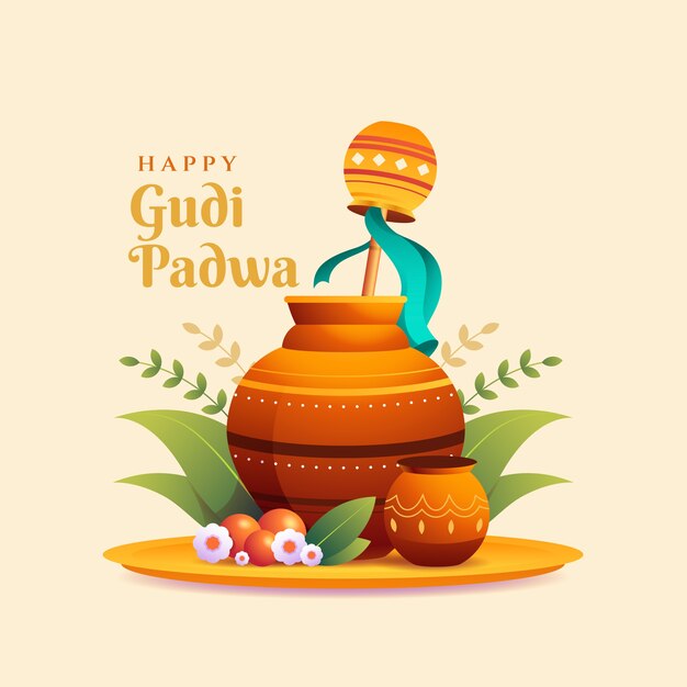 Vettore gratuito illustrazione gradiente per la festa di gudi padwa