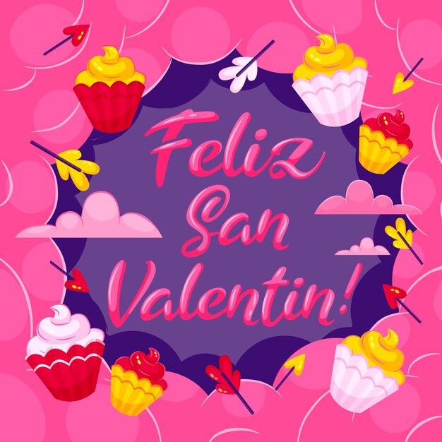 スペイン語で幸せなバレンタインデーのグラデーションイラスト