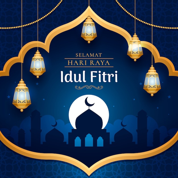 Illustrazione del gradiente per la celebrazione di hari raya idul fitri