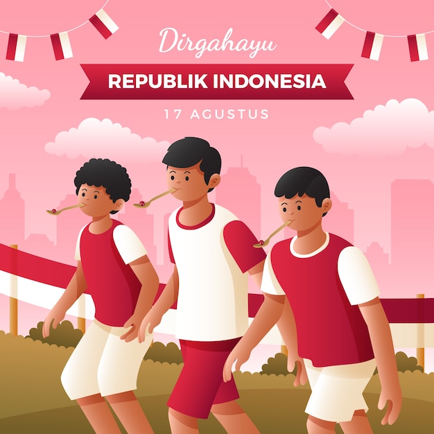 Illustrazione sfumata per la celebrazione del giorno dell'indipendenza dell'indonesia