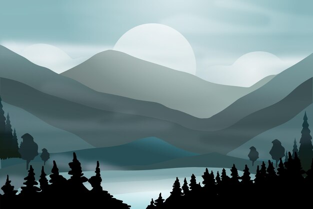 Gradient illustration of lake scenery