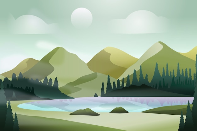 Gradient illustration of lake scenery