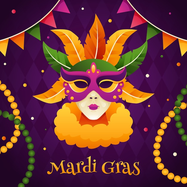 Vettore gratuito illustrazione sfumata per il festival del mardi gras