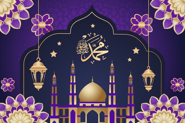 Free vector gradient illustration for mawlid al-nabi holiday