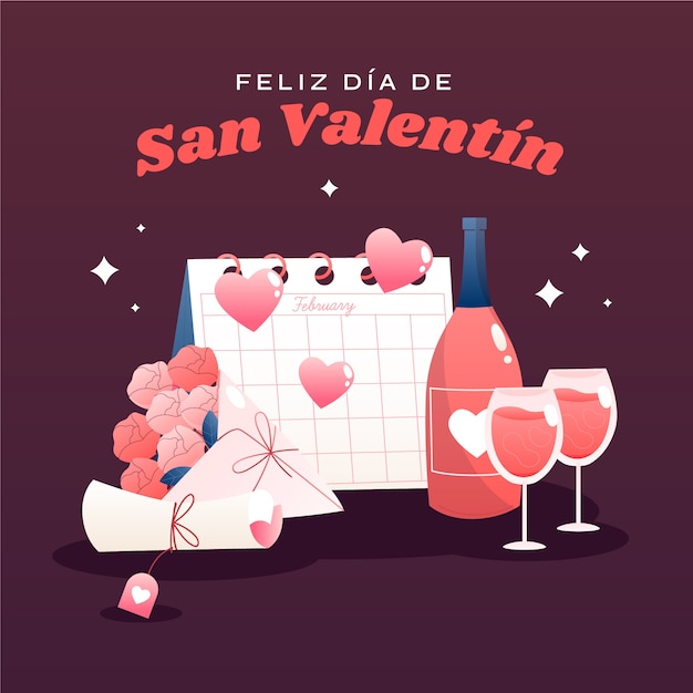 スペイン語で幸せなバレンタインデーのグラデーションイラスト 無料ベクター
