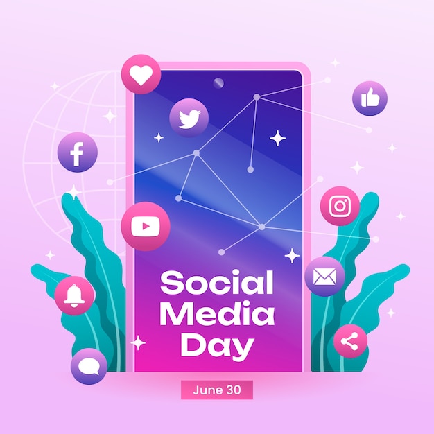 Vettore gratuito illustrazione del gradiente per la celebrazione del giorno dei social media