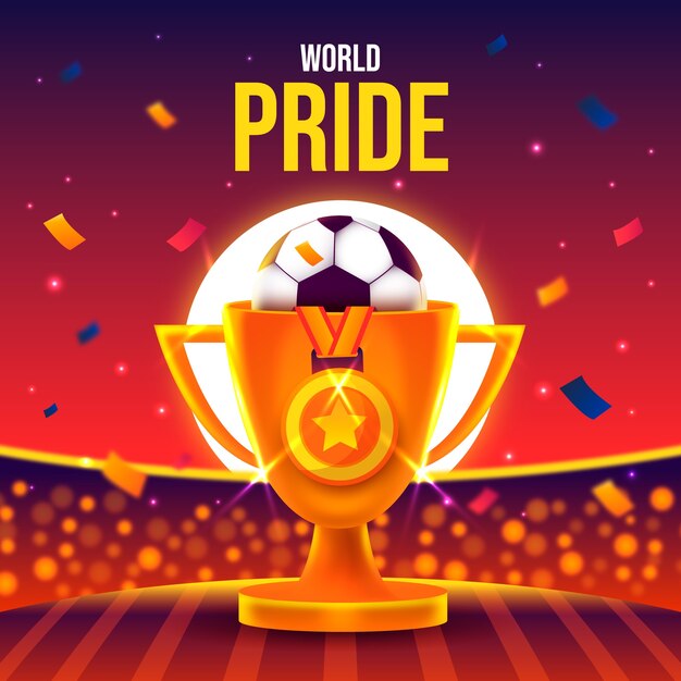 Gradient illustration for women's soccer world cup with trophy and ball