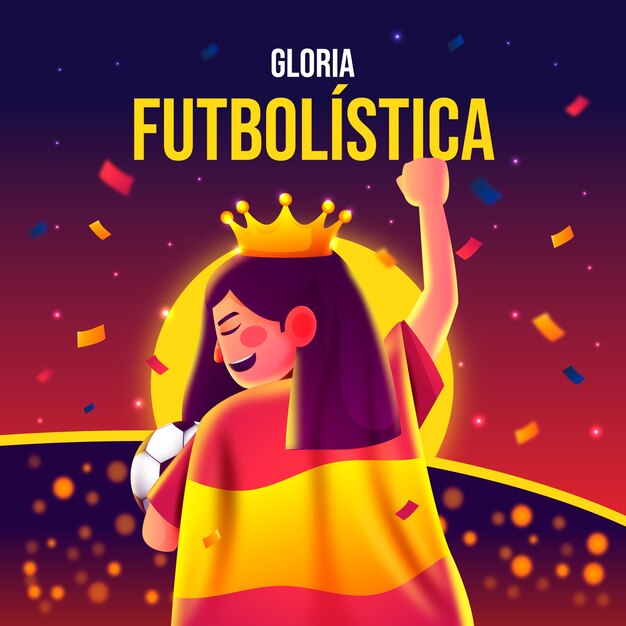 여자 축구 월드컵의 그라디언트 일러스트레이션에서 여자와 스페인 발
