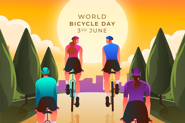 Vettore gratuito illustrazione del gradiente per la celebrazione della giornata mondiale della bicicletta
