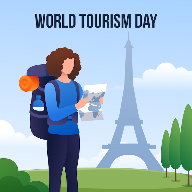 Градиентная иллюстрация к празднованию всемирного дня туризма