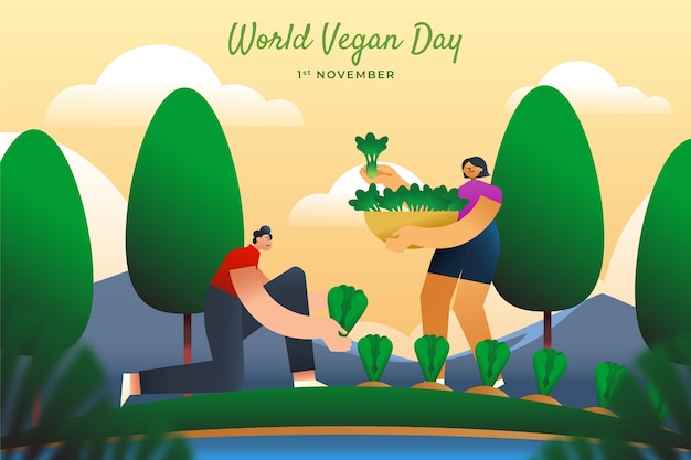 Vettore gratuito illustrazione gradiente per la celebrazione della giornata mondiale vegana