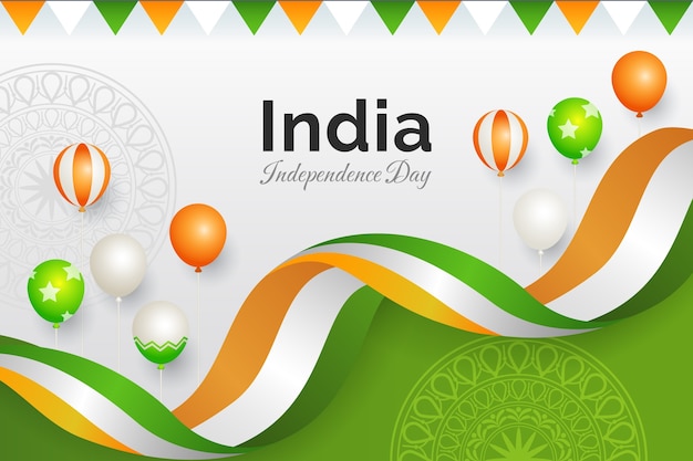 Gradient india independence day background with balloons