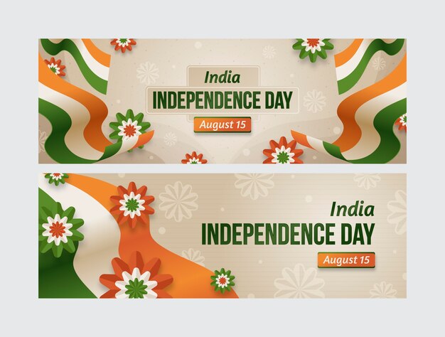 Gradient india independence day horizontal banners set