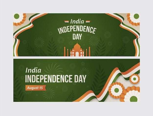 Gradient india independence day horizontal banners set