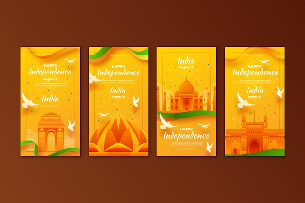 Free vector gradient india independence day instagram story collection