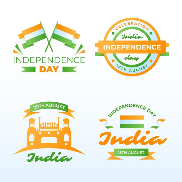 그라데이션 인도 독립 기념일 레이블 컬렉션
