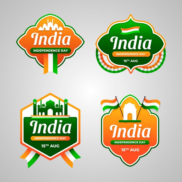 Gradient india independence day labels collection