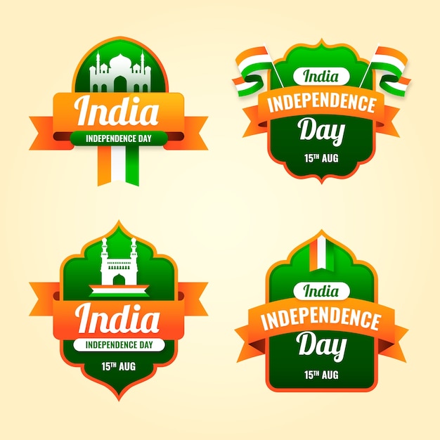 Vettore gratuito collezione di etichette del giorno dell'indipendenza dell'india sfumata