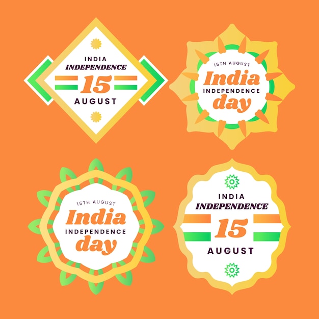 Gradient india independence day labels collection