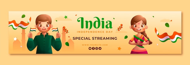 Free vector gradient india independence day twitch banner