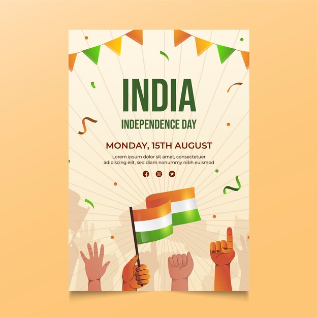 Gradient india independence day vertical poster template