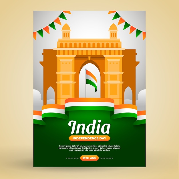 Градиент день независимости индии вертикальный шаблон плаката