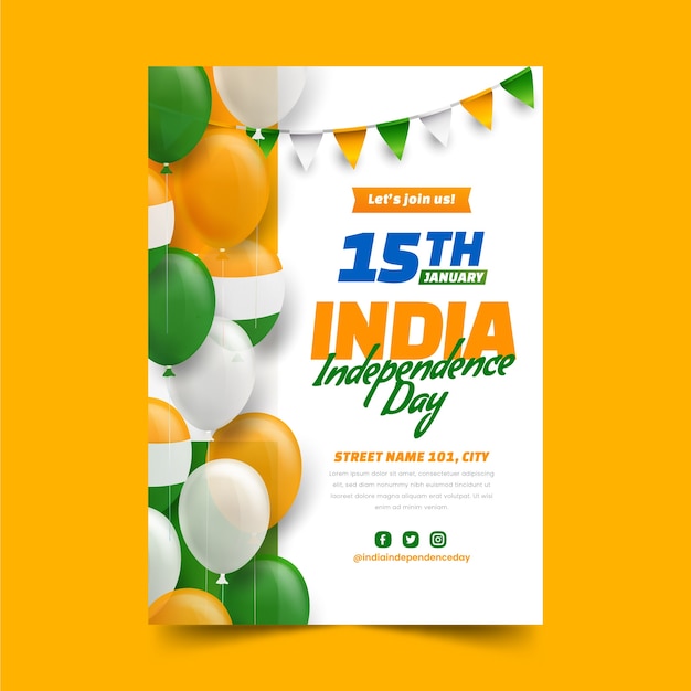 Free vector gradient india independence day vertical poster template