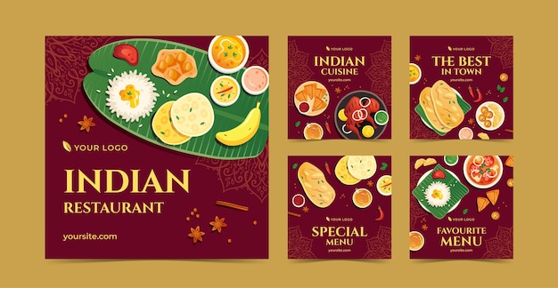 Free vector gradient indian food restaurant instagram post