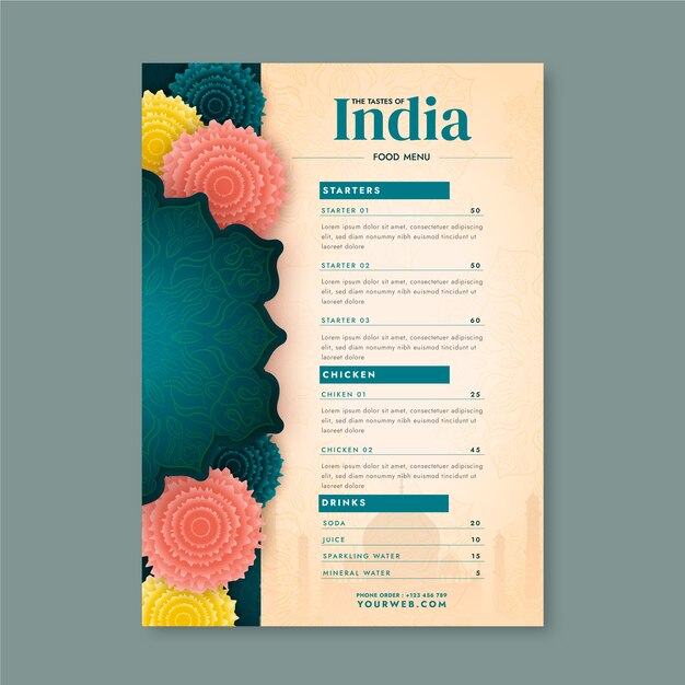Gradient indian menu design template
