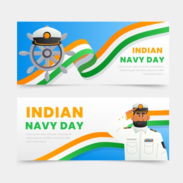 Gradient indian navy day horizontal banners set