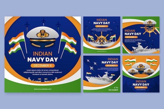 Vettore gratuito collezione di post di instagram gradient indian navy day