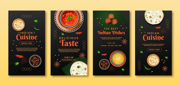 Free vector gradient indian restaurant instagram stories