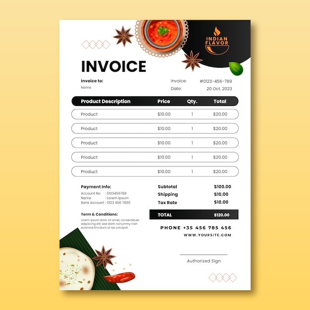 Gradient indian restaurant invoice